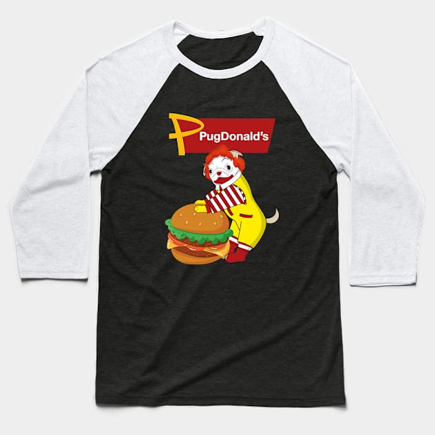 Pug Burger Clown-Hilarious Silhouette Baseball T-Shirt by MaryMas